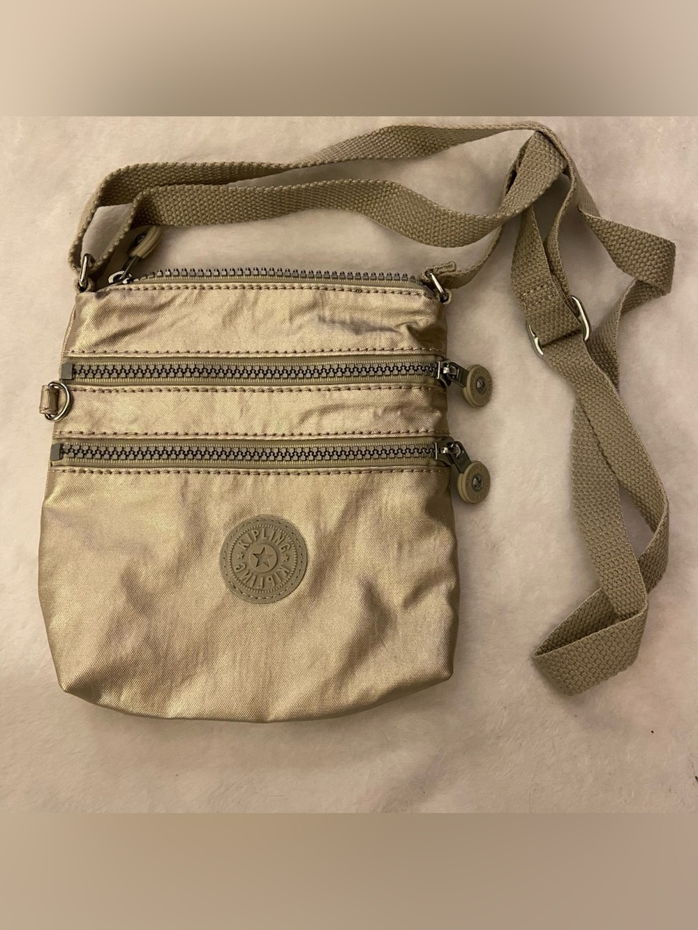 Kipling Metallic Champagne Multi-Zip Crossbody Bag